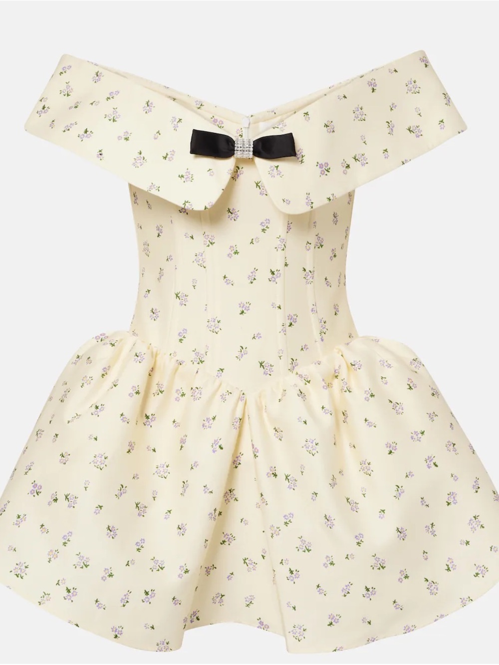 Off-Shoulder Yellow Floral Mini Dress - Picture 2 of 7